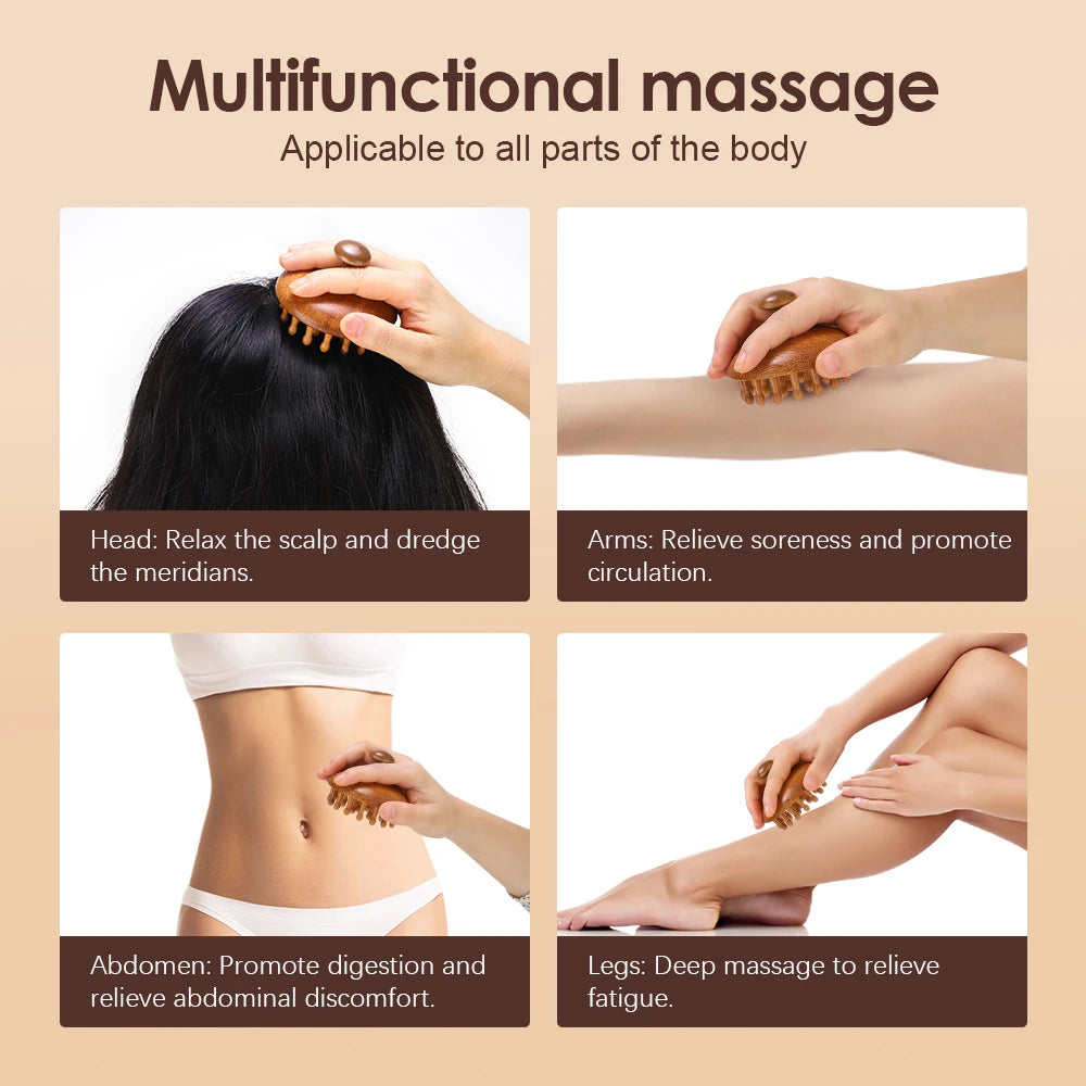 Multi-Functional Wooden Therapy Massage Comb – Natural Sandalwood Scalp and Body Massager