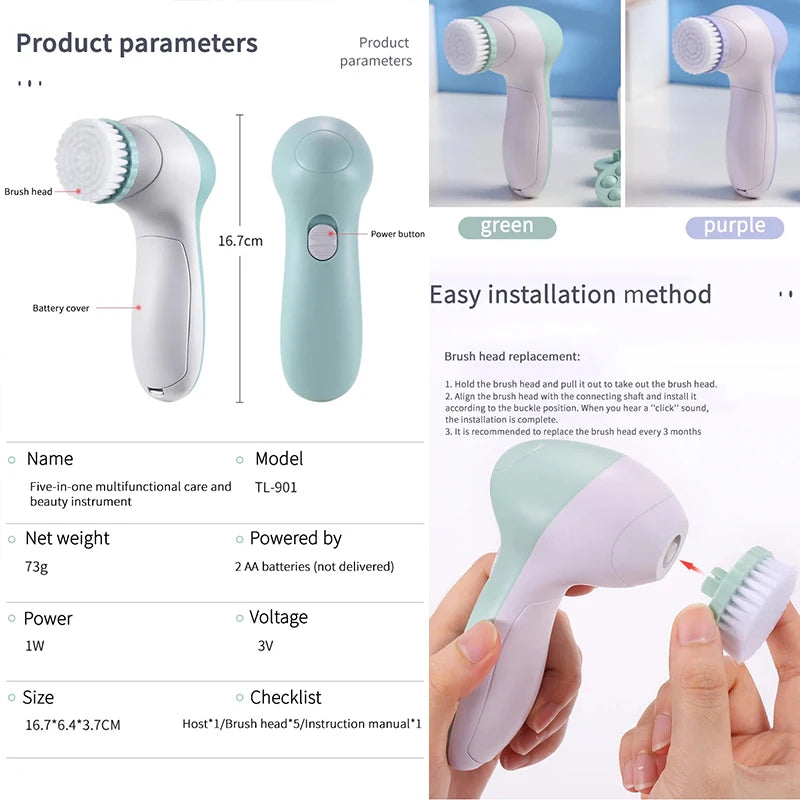 5-in-1 Facial Cleanser and Massager – Multi-Function Skin Care Tool for Deep Cleansing and Rejuvenation