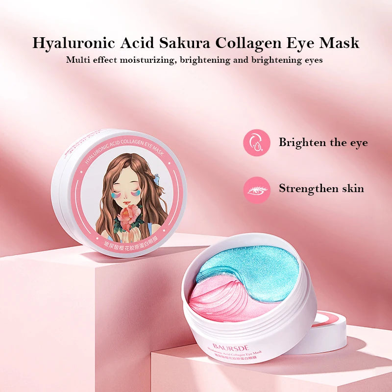 60Pcs Hyaluronic Acid Sakura Collagen Eye Mask