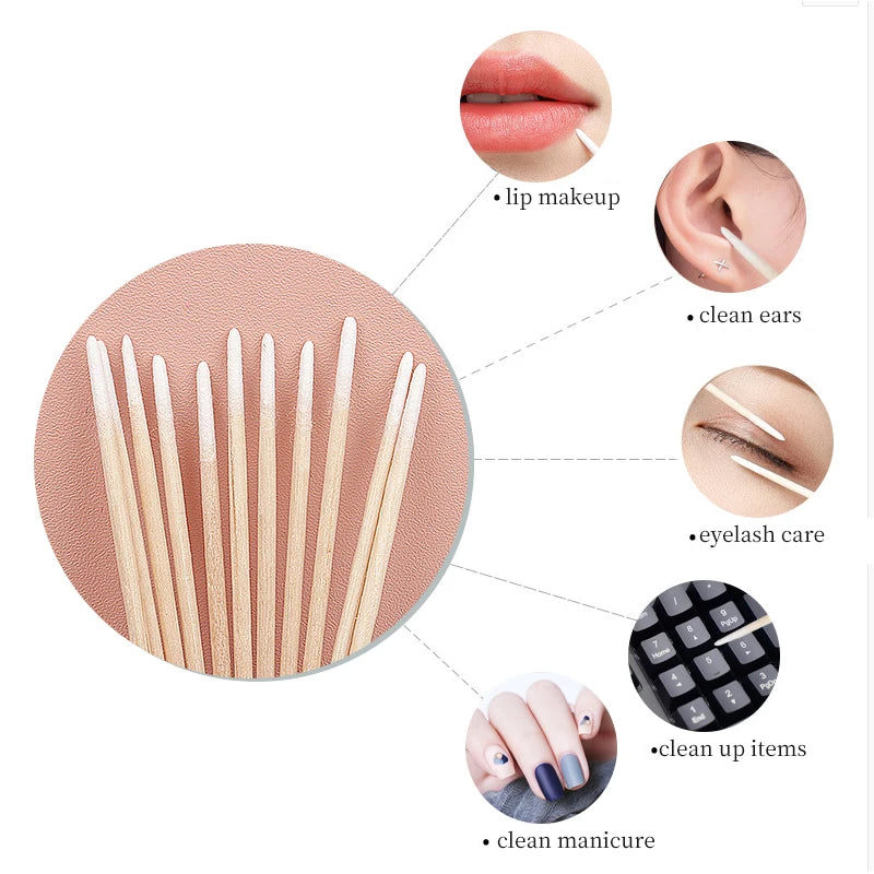 100/300 Pcs Disposable Ultra-Small Cotton Swabs – Lint-Free Micro Brushes for Precision Cleaning