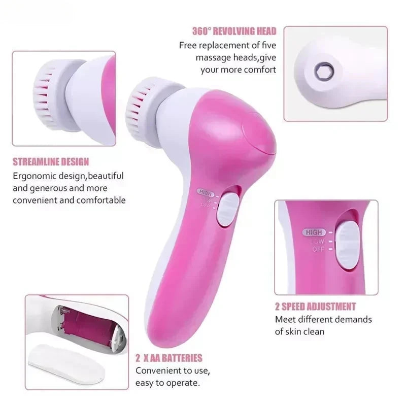 5-in-1 Facial Cleanser and Massager – Multi-Function Skin Care Tool for Deep Cleansing and Rejuvenation
