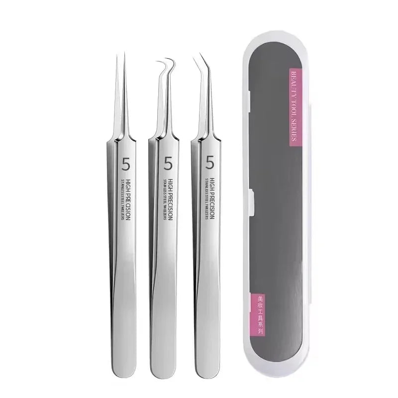 Professional Blackhead Clip Pimples Tweezer Set – 3 to 8 Pieces for Acne & Comedone Extraction