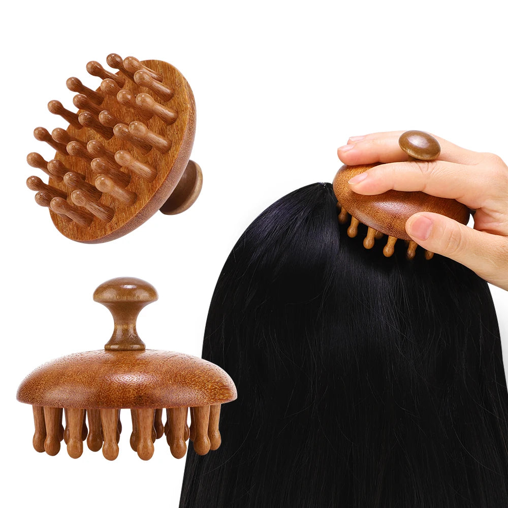 Multi-Functional Wooden Therapy Massage Comb – Natural Sandalwood Scalp and Body Massager