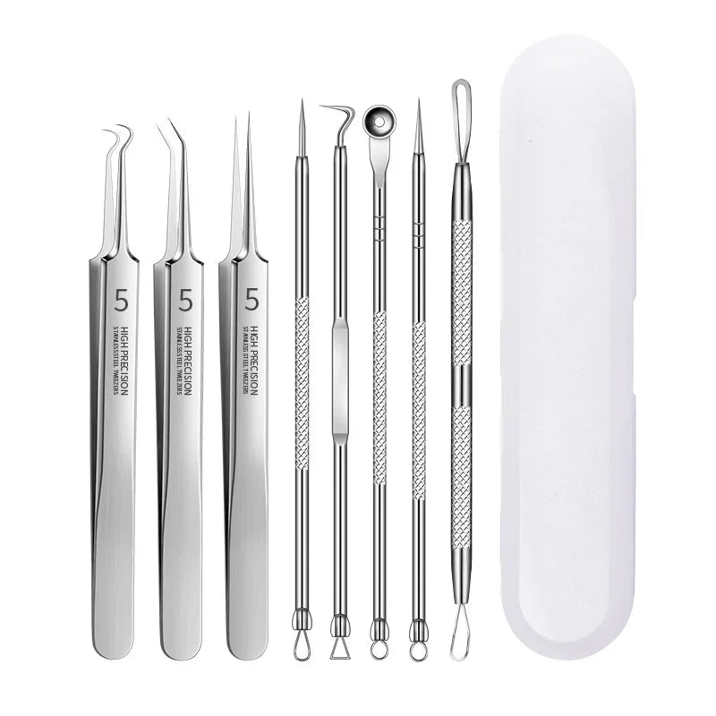Professional Blackhead Clip Pimples Tweezer Set – 3 to 8 Pieces for Acne & Comedone Extraction