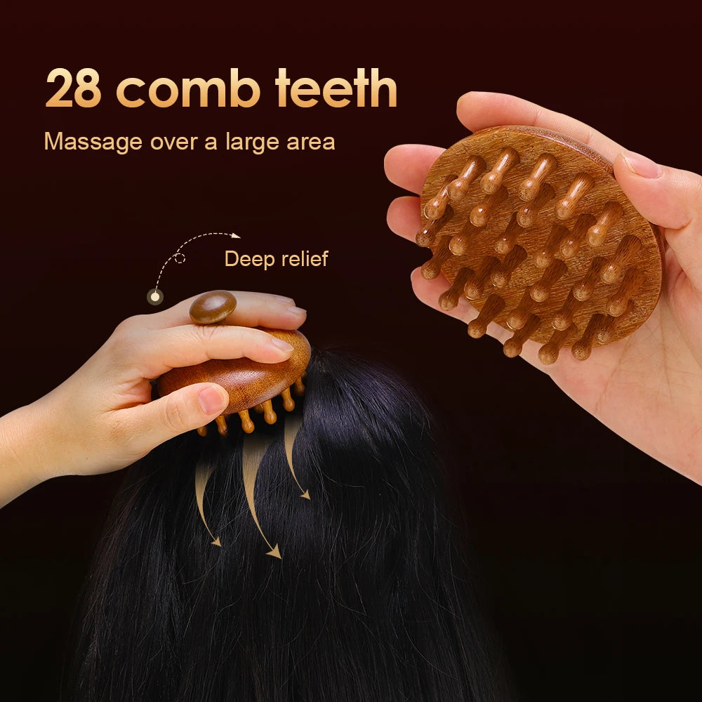 Multi-Functional Wooden Therapy Massage Comb – Natural Sandalwood Scalp and Body Massager