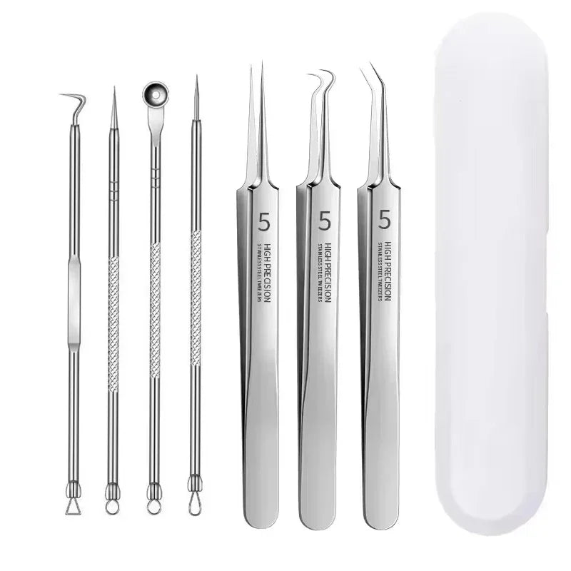 Professional Blackhead Clip Pimples Tweezer Set – 3 to 8 Pieces for Acne & Comedone Extraction