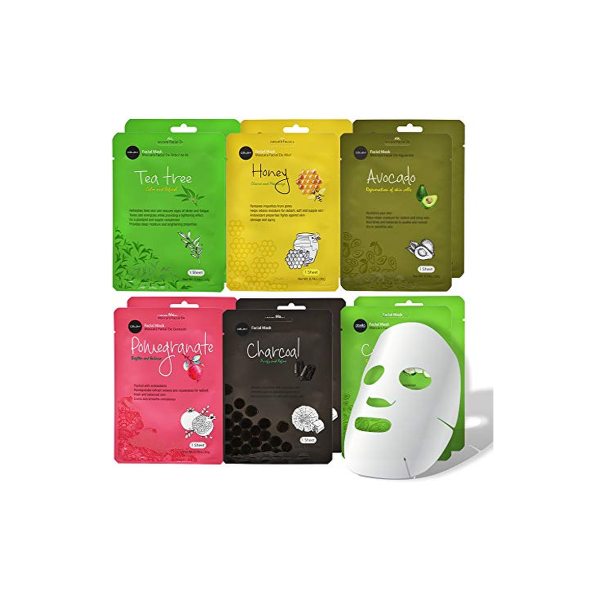 Essence Facial Face Mask Paper Sheet Korea Skin Care Moisturizing 12 Pack (Mix - 2 of Each)