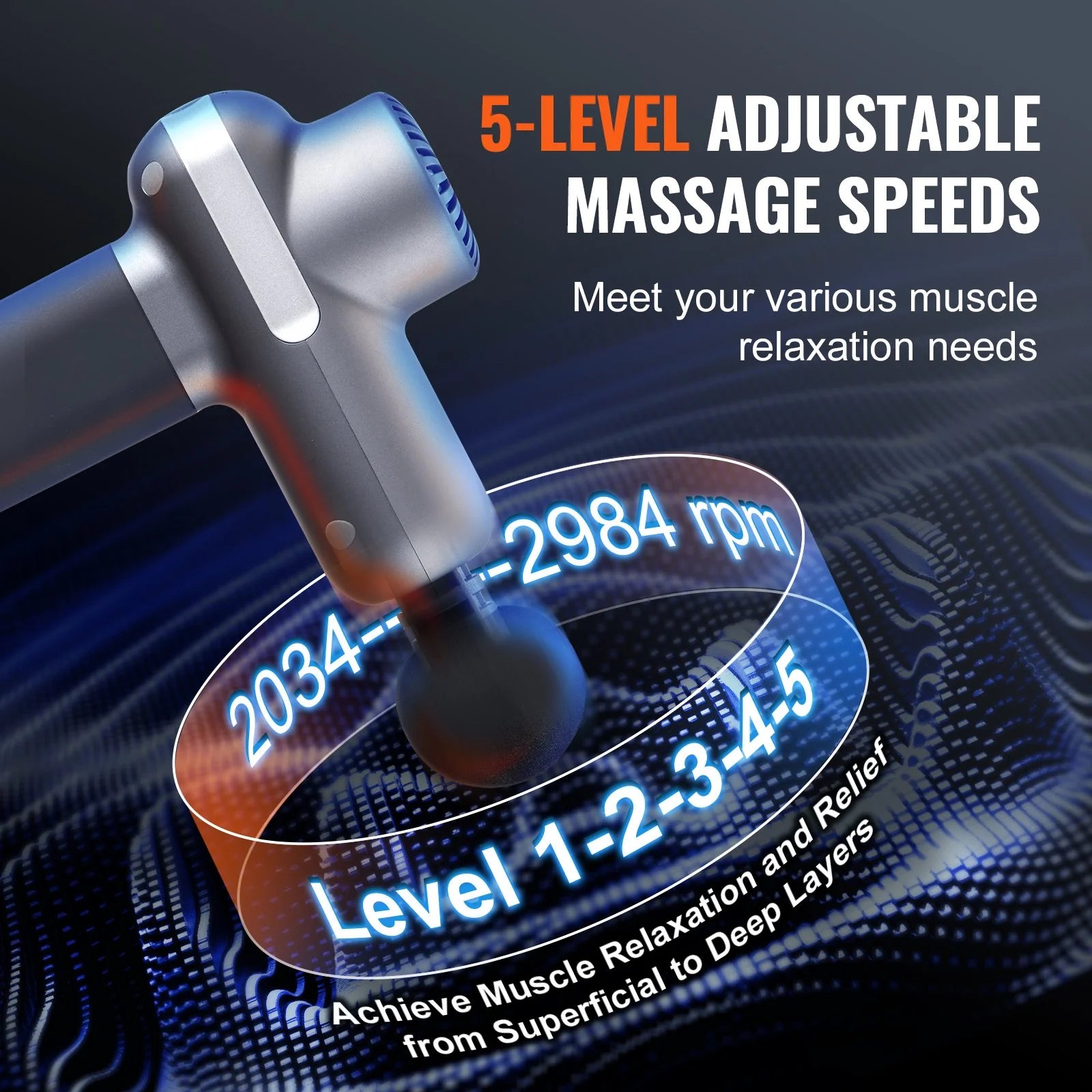Ultimate VEVOR Deep Tissue Massage Gun - 5 Speed Levels, 6 Attachments, Powerful Pain Relief for Athletes and Muscle Relaxation