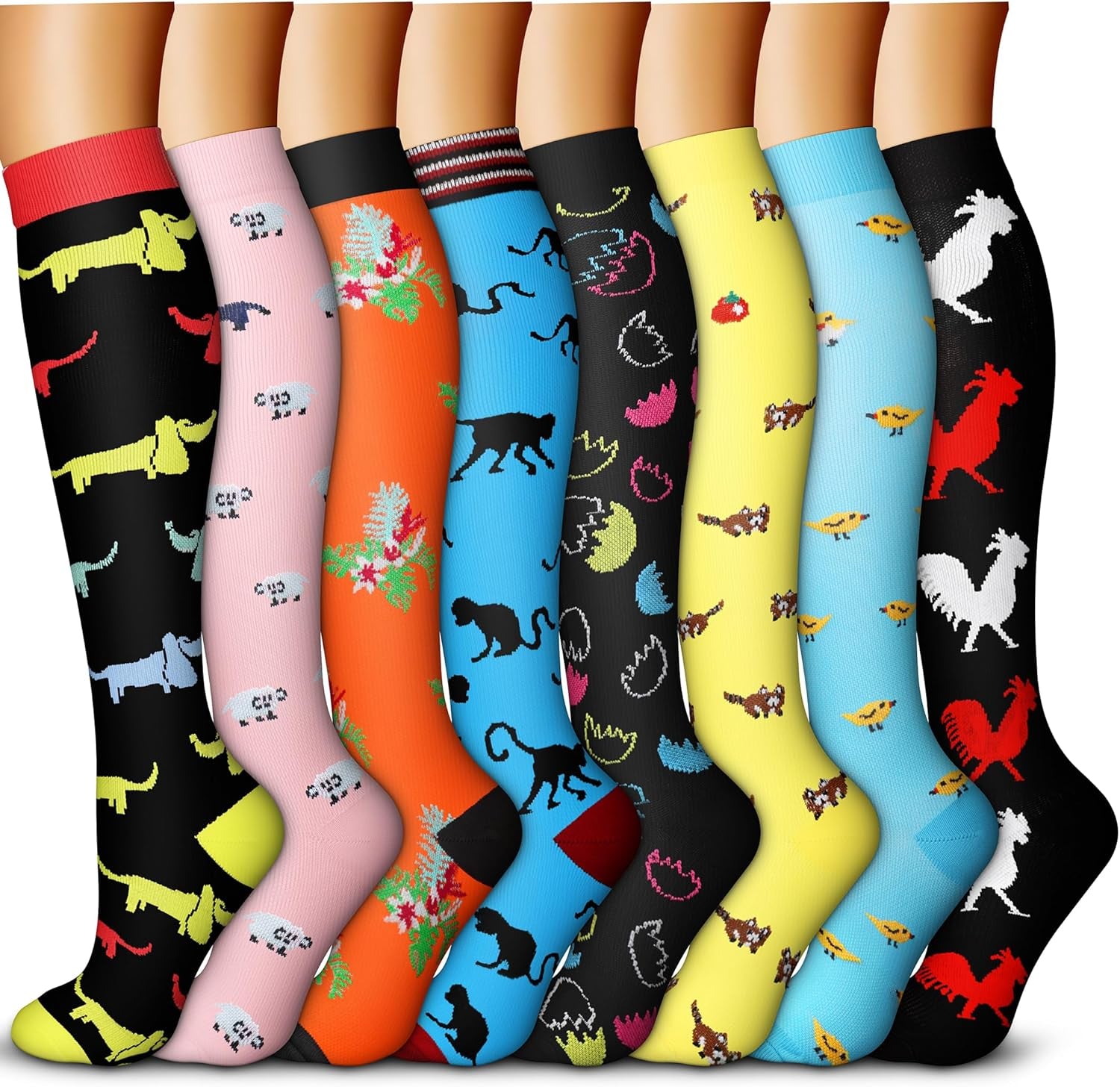 Copper Compression Socks for Women & Men Circulation (8 Pairs) - Best for Running Athletic Cycling - 15-20 Mmhg