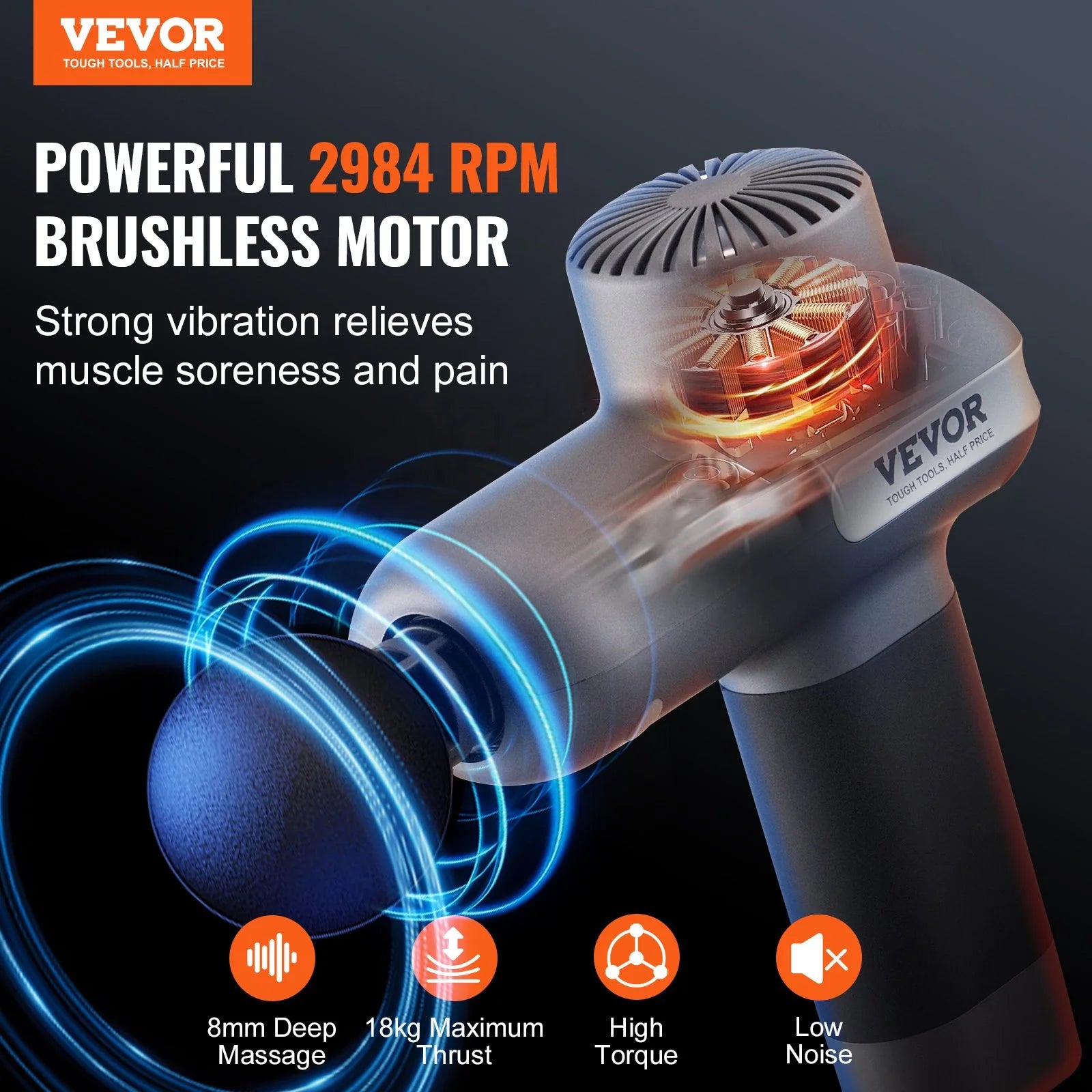Ultimate VEVOR Deep Tissue Massage Gun - 5 Speed Levels, 6 Attachments, Powerful Pain Relief for Athletes and Muscle Relaxation