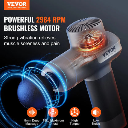 Ultimate VEVOR Deep Tissue Massage Gun - 5 Speed Levels, 6 Attachments, Powerful Pain Relief for Athletes and Muscle Relaxation