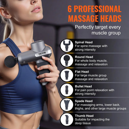 Ultimate VEVOR Deep Tissue Massage Gun - 5 Speed Levels, 6 Attachments, Powerful Pain Relief for Athletes and Muscle Relaxation