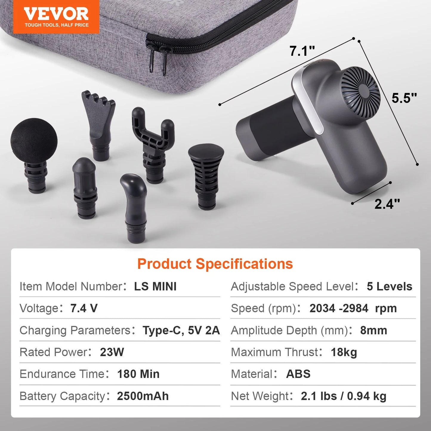 Ultimate VEVOR Deep Tissue Massage Gun - 5 Speed Levels, 6 Attachments, Powerful Pain Relief for Athletes and Muscle Relaxation