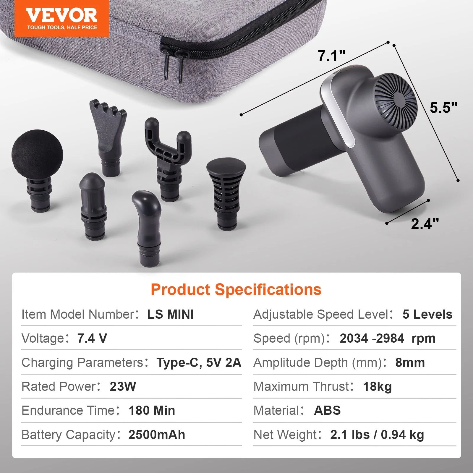 Ultimate VEVOR Deep Tissue Massage Gun - 5 Speed Levels, 6 Attachments, Powerful Pain Relief for Athletes and Muscle Relaxation