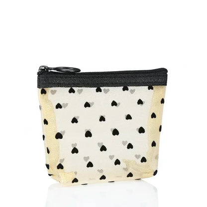 Heart-Shaped Nylon Mesh Cosmetic Bag with Zipper – Stylish Toiletry Organizer