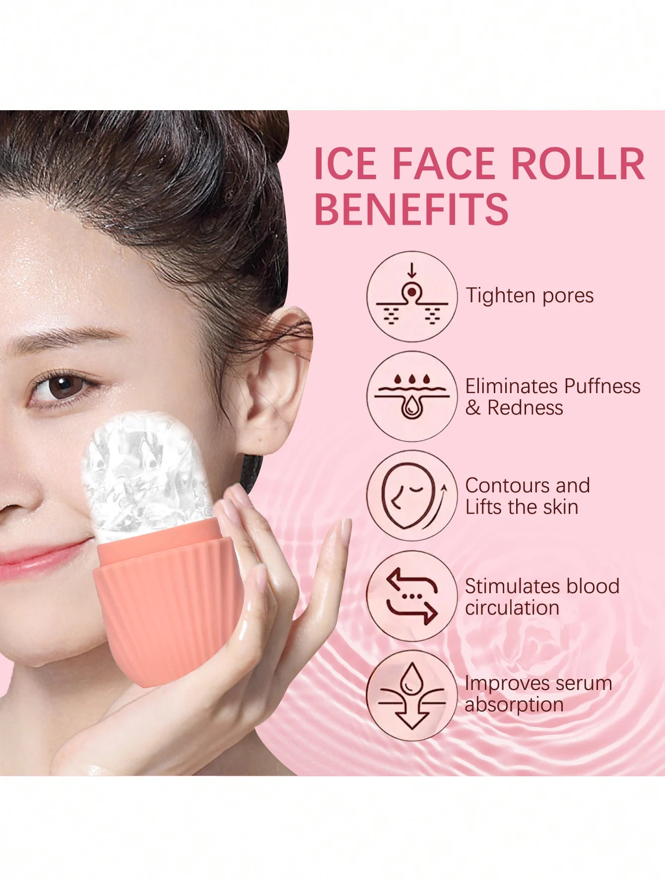 Silicone Ice Roller Massager – Reusable Facial Cooling Tool for Skin Rejuvenation and Puffiness Reduction